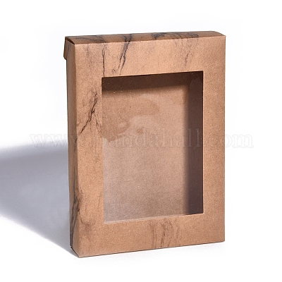 折りたたみクリエイティブクラフト紙箱 紙ギフトボックス クリアウィンドウ付き 大理石のテクスチャ模様を持つ長方形 バリーウッド  14.6x10.5x2.6cm