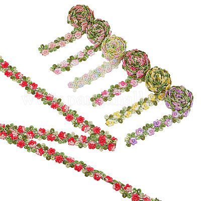 7 ярд двухцветной полиэстеровой цветочной кружевной ленты с градиентом OCOR-DC0001-12-1