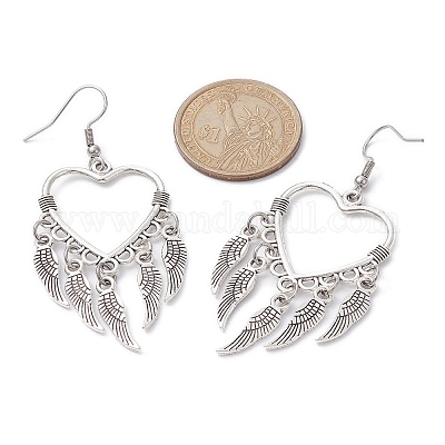 Серьги-люстры из сплава в тибетском стиле с плетением в форме сердца EJEW-JE05424-02-1