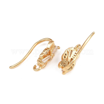 Прямоугольные крючки для сережек из латуни с микропаве из прозрачного кубического циркония KK-A274-03G-1