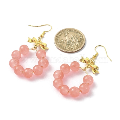 Серьги с подвесками и кольцом из искусственного нефрита из стеклянных бусин EJEW-JE05567-02-1