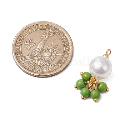 5 шт. 5-цветные подвески-кисточки из искусственного жемчуга из АБС-пластика круглой и окрашенной синтетической бирюзы PALLOY-JF03515-1