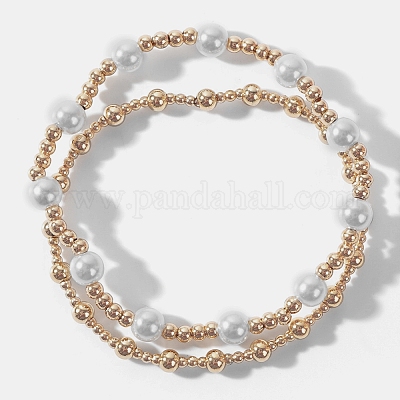 2шт 2 стиля круглые латунные бусины эластичные браслеты для женщин IB6055-1