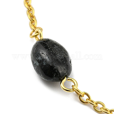 Браслет на ногу из натуральных смешанных драгоценных камней с бусинами и вакуумным покрытием PVD AJEW-Z008-04-1