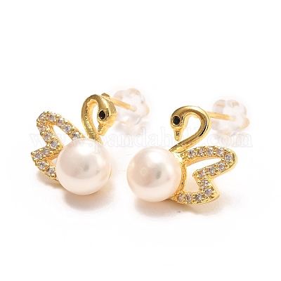 Латунные микро проложить серьги стержня кубического циркония EJEW-D275-07G-1