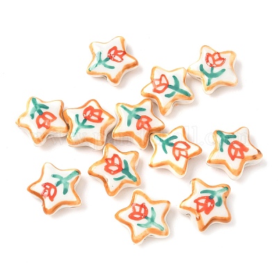 Цветочная тема фарфоровые бусины ручной работы LAMP-D303-06D-02-1