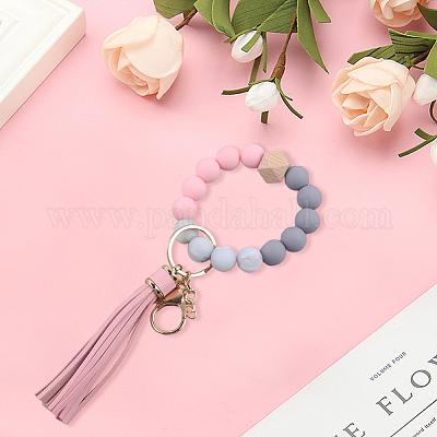 1шт силиконовый круглый брелок с бусинами на запястье AJEW-CL0001-11C-1