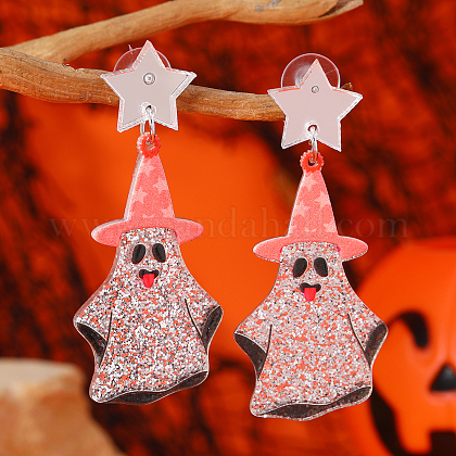 面白いハロウィーンのアクリルスタッドピアス ピンク ゴーストの通販