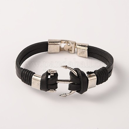 Leather Alloy Anchor Links Bracelets BJEW-J108-02B-1