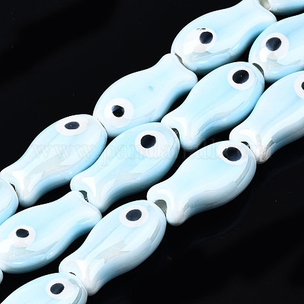 Brins de perles en céramique de porcelaine faites à la main PORC-T006-03O-1