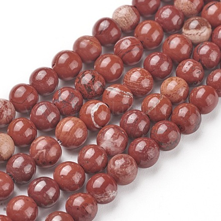 Chapelets de perles en jaspe rouge naturel X-G-F348-02-6mm-1