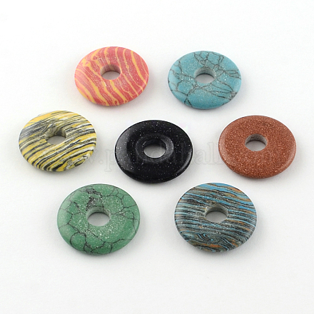 Colgantes de piedra mezclada de donut / disco teñido G-R338-M-1