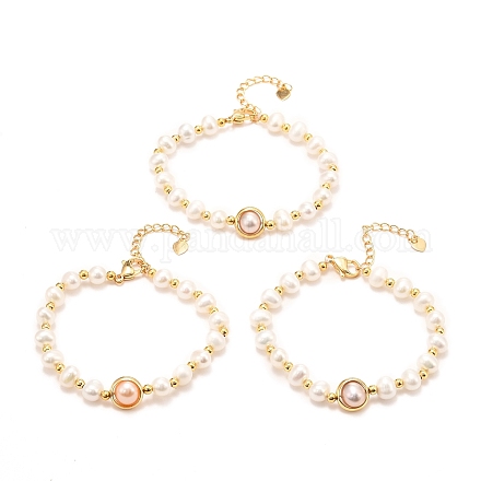 Natural Pearl Link Bracelets BJEW-D447-06G-1