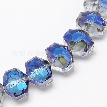 Faceted Hexagon Electroplate Glass Beads Strands EGLA-F090-B02-1