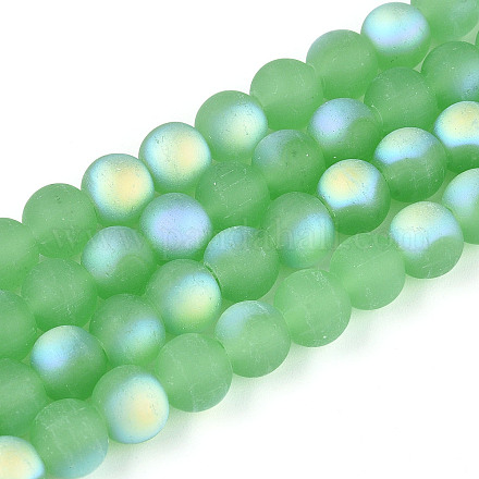 Нити стеклянных бусин с имитацией матового нефрита GLAA-T032-J8mm-MBB05-1