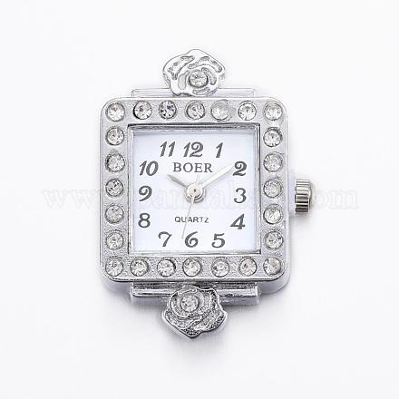 合金時計の腕時計のコンポーネント  ラインストーン付き  長方形  ステンレス鋼色  30.6x20.3x8mm WACH-G022-01P-1