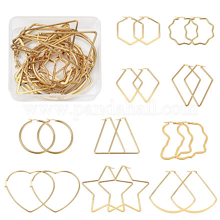 10 пара больших серег-колец из нержавеющей стали 201 и 304 в 10 стилях EJEW-PJ0001-01-1