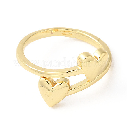 Латунные кольца с двойным сердцем из латуни RJEW-R137-02G-1