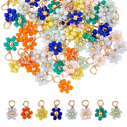 Dicosmetic 80pcs breloques de fleurs en perles de verre de 8 couleurs FIND-DC0003-64-1
