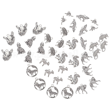 Sunnyclue 1 boîte 40 pièces 10 styles collection de pendentifs à breloques d'animaux alliage de style tibétain mental antique vache en argent tigre léopard écureuil breloquese pour la fabrication de bijoux colliers de bricolage bracelets boucles d'oreilles TIBEP-SC0015-19AS-1