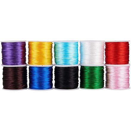 PandaHall 10 Colors 1mm Rattail Satin Nylon Trim Cord Chinese Knot Kumihimo String NWIR-PH0001-10-1