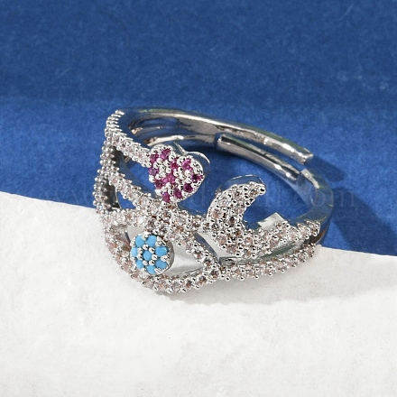 Женские кольца на палец из латуни с микропаве и кубическим цирконием RJEW-C129-05P-1