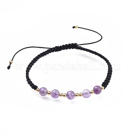 Adjustable Natural Amethyst Braided Bead Bracelets BJEW-JB04599-04-1
