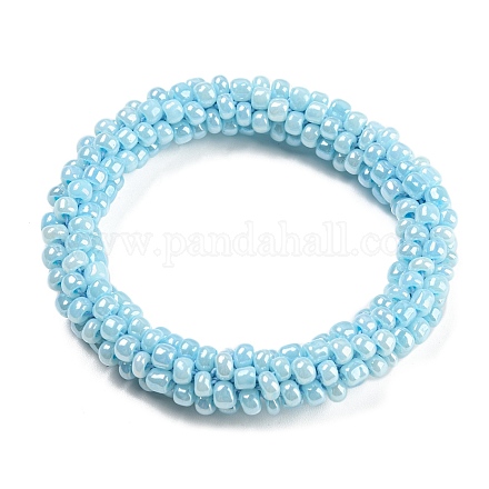 Bracelet extensible tressé en perles de verre au crochet BJEW-K232-01G-1
