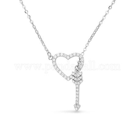 TINYSAND Valentine Gift 925 Sterling Silver CZ Rhinestone Heart and Arrow Pendant Necklace for Couples & Lovers TS-N220-S-1