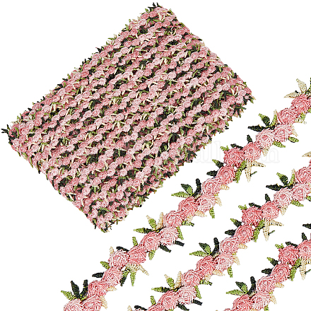 Cinta de encaje bordado de poliéster con flores de 15 yarda OCOR-WH0070-77E-1