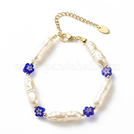 Bracelet en perles d'imitation abs et perles de verre millefiori pour femme BJEW-JB08434-1