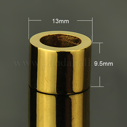 スムース304ステンレススチール製ビーズ  コラム  ゴールデンの金属色  13x9.5mm  穴：8mm STAS-C012-5-1