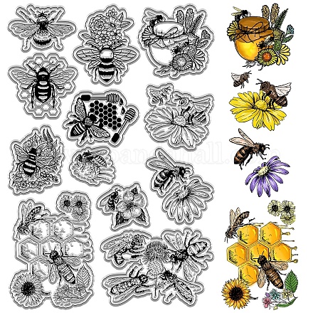 CRASPIRE Honey Bee Clear Rubber Stamps Honeycomb Bumblebee Vintage Flowers Transparent Silicone Stamp Seals for Journaling Card Making Notebook Decor DIY Scrapbooking Handmade Photo Album DIY-WH0439-0129-1