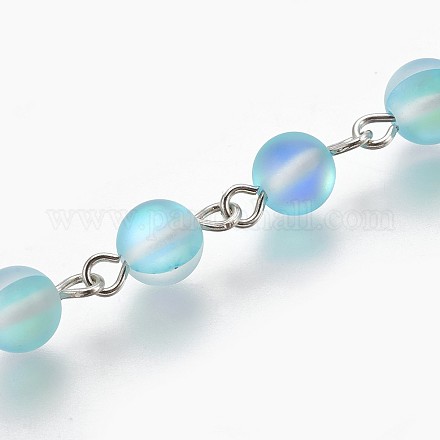 Chaînes de perles de pierre de lune synthétiques faits à la main AJEW-JB00451-03-1