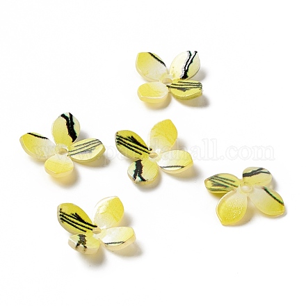 Bouchons de perles acryliques opaques à 4 pétale imprimés MACR-F071-23B-1