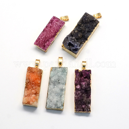 Plated Natural Druzy Agate Rectangle Pendants G-R275-13-1