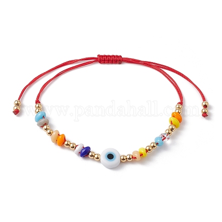 Bracelet de perles tressées au chalumeau mauvais œil réglable et graines BJEW-JB09486-1