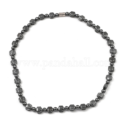 Hexagon with Skull Synthetic Non-Magnetic Hematite Beaded Necklaces for Women Men NJEW-E097-07-1