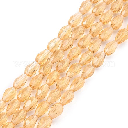Brins de perles en forme de larme en verre à facettes kaki clair X-GLAA-R024-6x4mm-17-1