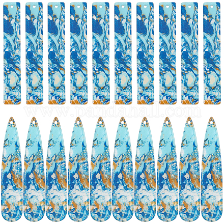 サニークルー20個2スタイル酢酸セルロース（樹脂）ビッグペンダント  長方形とティアドロップ  ブルー  10個/スタイル KY-SC0001-47-1
