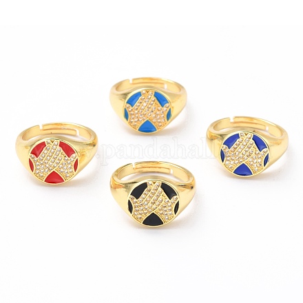 Регулируемые настоящие позолоченные латунные кольца на пальцы 18k с эмалью RJEW-L071-32G-1