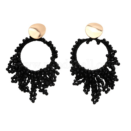 Плоские круглые серьги-гвоздики из латунных стеклянных бусин FS-WG04037-02-1