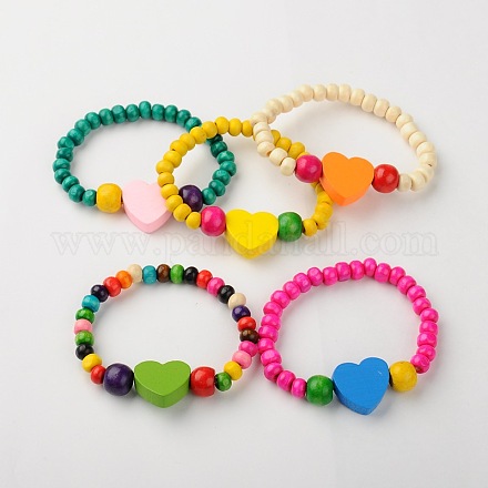 Stretchy Wood Bracelets for Kids BJEW-JB01262-1