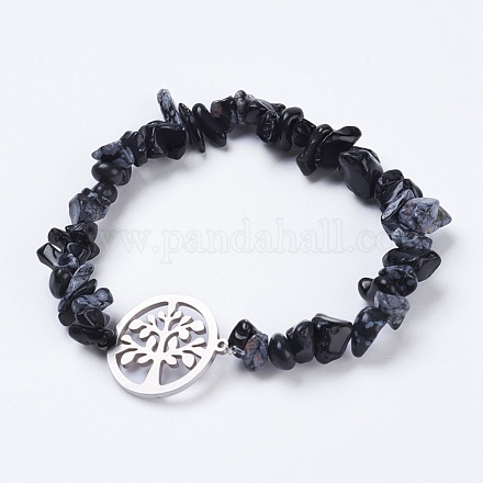 Natural Snowflake Obsidian Beads Beaded Bracelets BJEW-JB03789-01-1