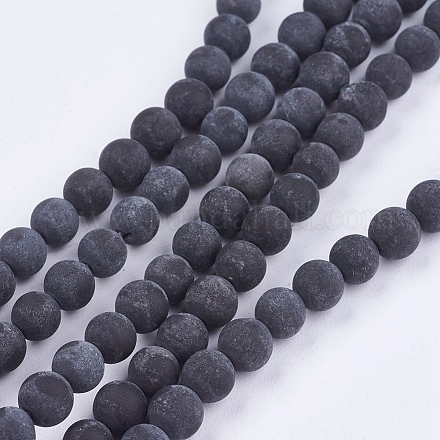 Hilos de abalorios de piedra negro naturales G-R193-01-6mm-1
