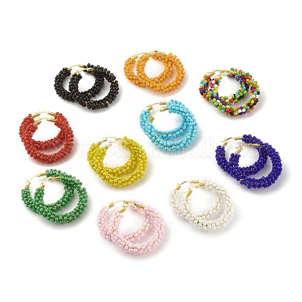 Boucles d'oreilles créoles en perles de verre pour femme EJEW-C003-02-RS-1