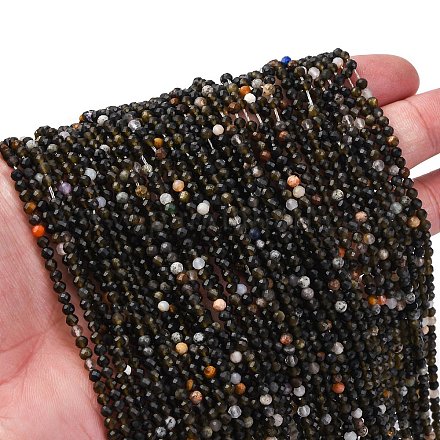 Натуральный серебристый блеск нитей обсидиана&nbsp;LS-G-RM2025-A03-3mm-1