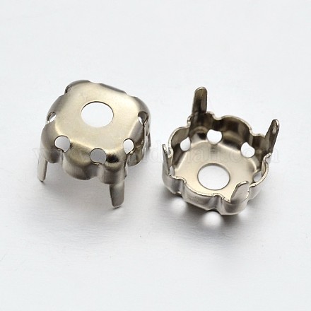 プロングのセッティングで正方形の真鍮を縫う  ラインストーン爪付き台座  プラチナ  10x10x0.3mm  ss45ダイヤモンド形状のラインストーンに適合  約1000個/袋 KK-O084-05-10x10mm-1