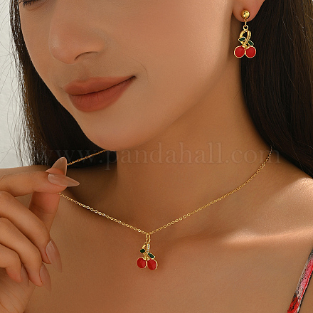 Комплект из латунных сережек-гвоздиков и ожерелий с подвесками из вишни для женщин DP3348-4-1