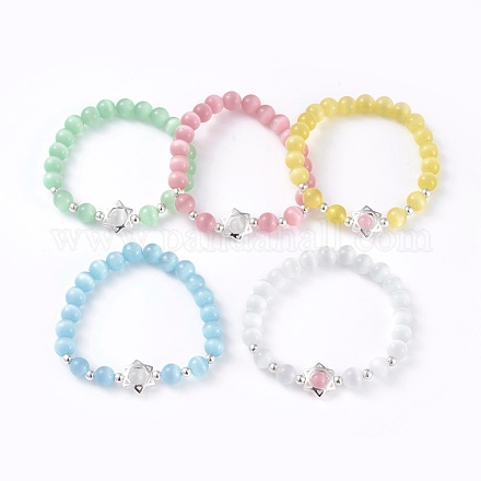 Oeil de chat bracelets de perles rondes BJEW-L037-13-1